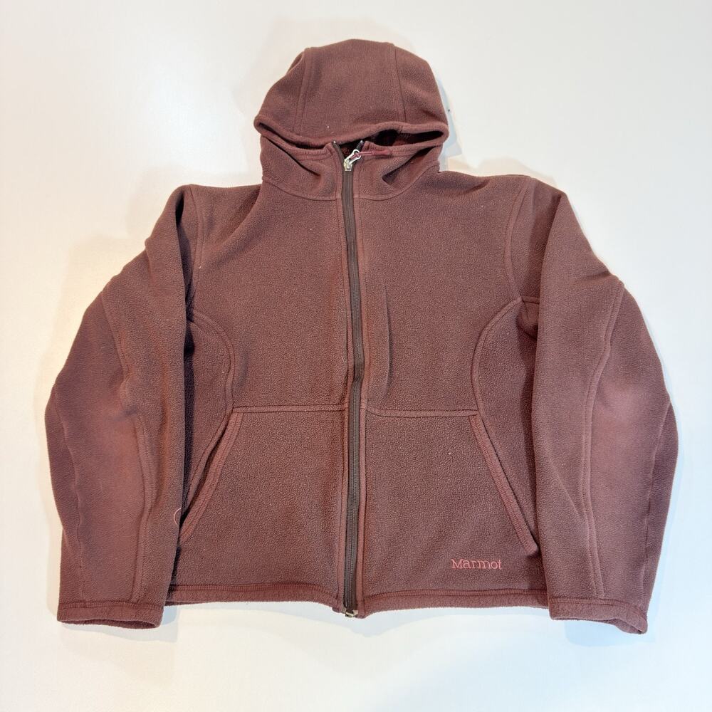 Marmot Womens M Fleece Hoodie Full Zip Jacket Burgundy Red Midlayer Gorpcore